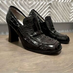 VTG Y2K Maria Christina Italy Brown Alligator Heel Square Toe Chunky Loafer 9.5